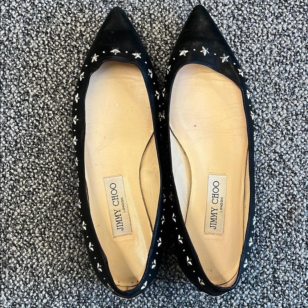Jimmy Choo Black Studded Flats